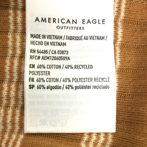 American Eagle Scoop Neck Snap Front Tan Striped Scalloped Cropped Top Size S - Picture 4 of 8